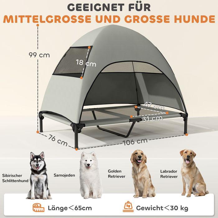 Produktbild Swisshandel24 Hundeliege Outdoor mit Dach, Erhöhtes Hundebett für Grosse Hunde, 106 x 76 x 99 cm, Hellgrau (Hund)