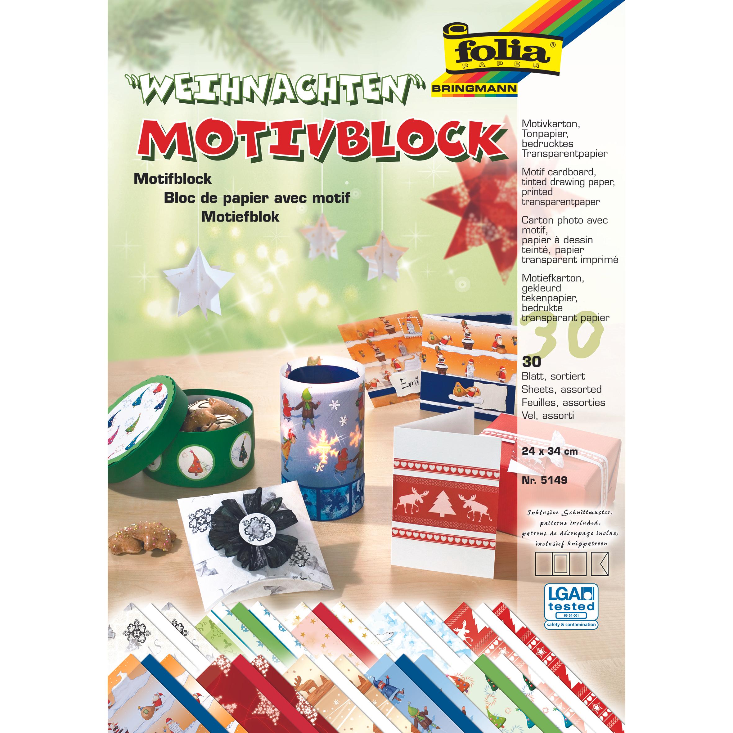 Folia, Bastelpapier, Motivblock Weihnachten 2 (270 g/m², 30 x)