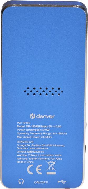 Immagine prodotto Denver MP-1830BU BLUE - MP4 media player with built-in bluetooth and rechargeable battery - MP3-Afspill... (4 GB)