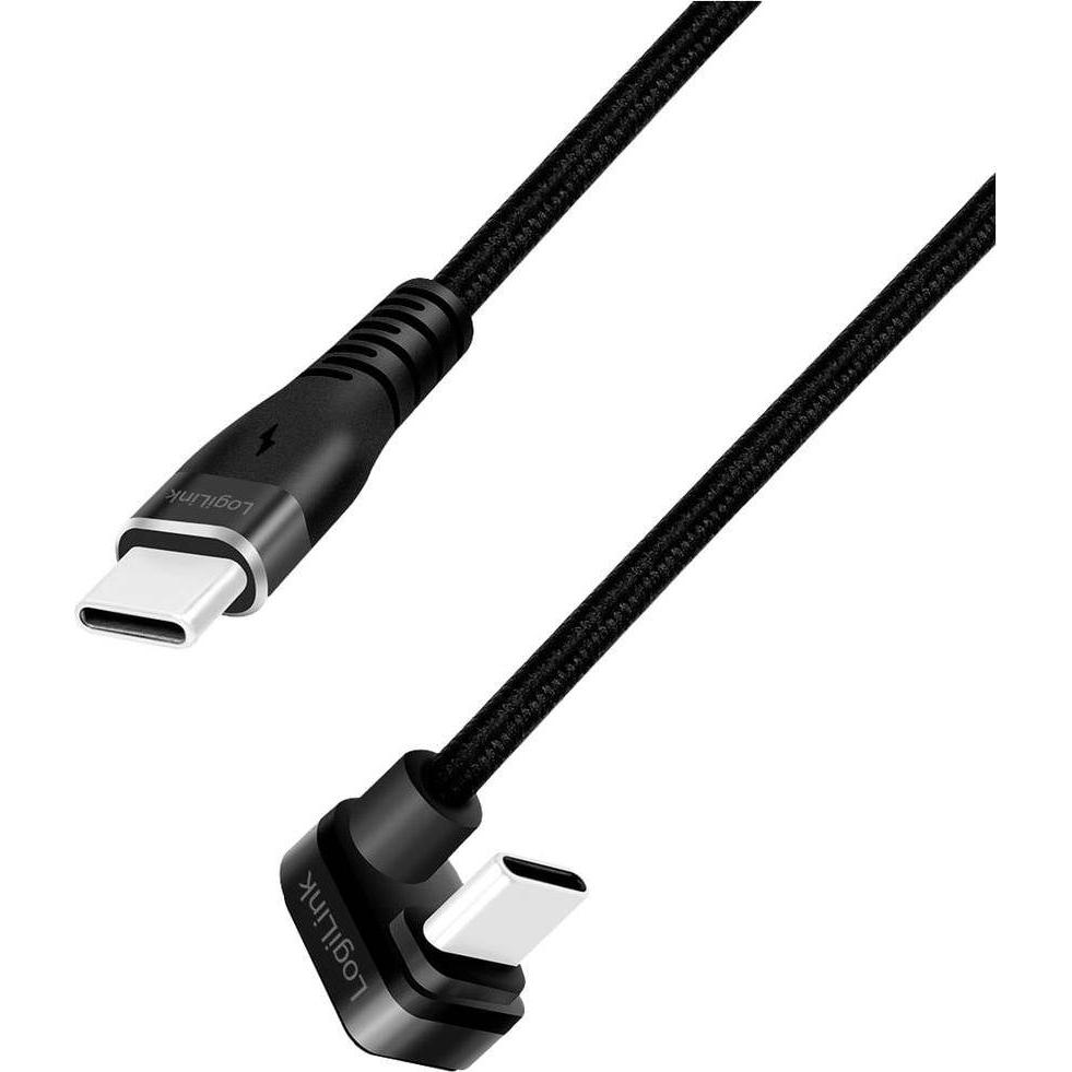 LogiLink USB 2.0 Type-C-Kabel, C/M 180° zu USB-C/M, Alu, schwarz, 2 m (2 m, USB 2.0), USB Kabel