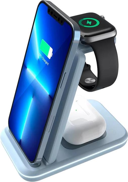 Image du produit Canyon WS-304, Chargeur sans fil pliable 3en1, avec bouton tactile pour l'éclairage de l'eau, Entrée (15 W)