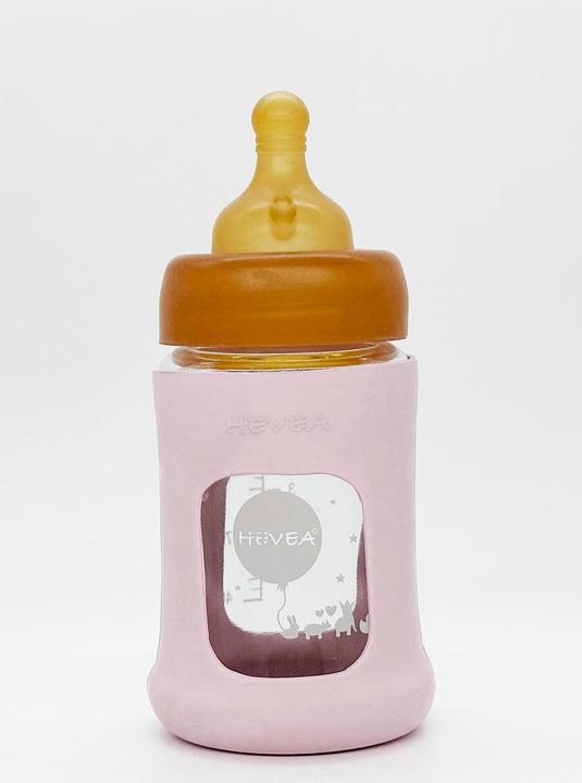 Actual product image Hevea Glass baby bottle with rubber cover / wide neck (150 ml) / Powder Pink (150 ml)