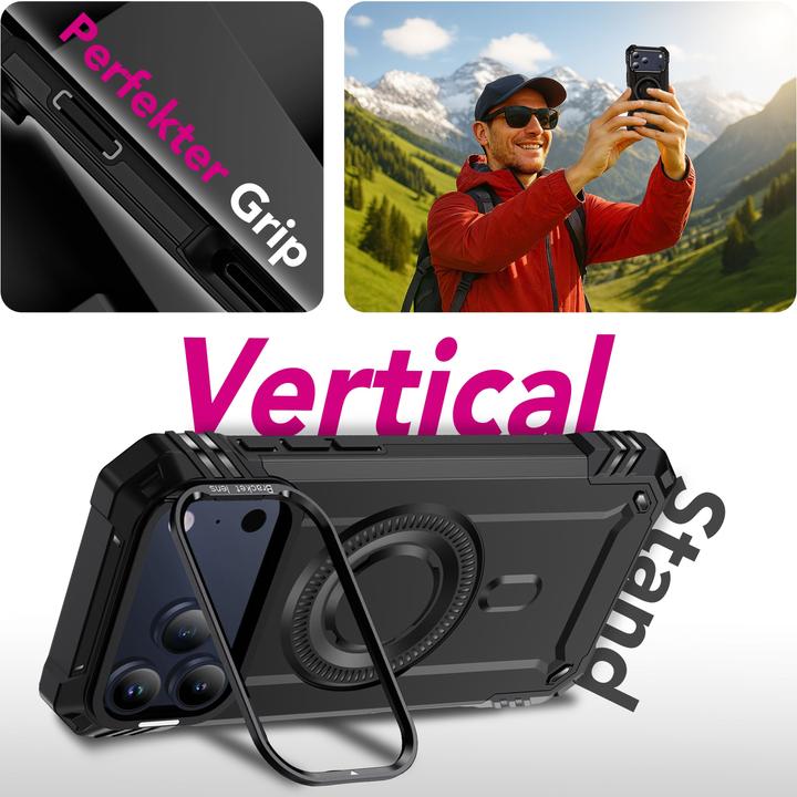 Actual product image Nalia MagSafe Cover "Granite" - Panzer Schutz Hülle Stossfest mit Kickstand - Military Outdoor Case (Apple iPhone 17 Pro Max)