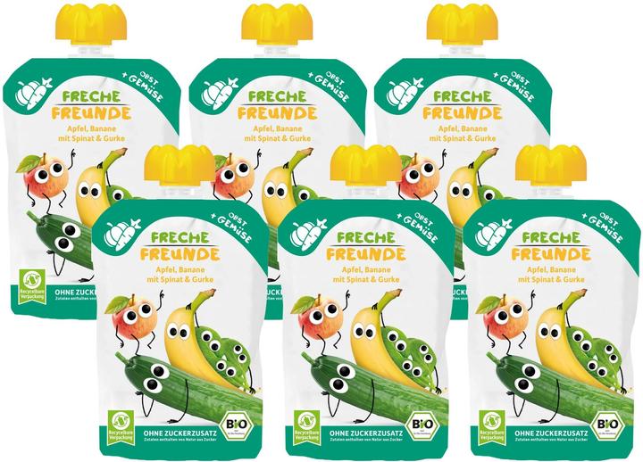 Actual product image Freche Freunde Squeeze pouches apple banana spinach & cucumber organic 6x 100 g (600 g)
