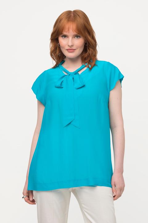Produktbild Ulla Popken Bluse, Seidenmix, Schluppe, Stehkragen, Halbarm (54)