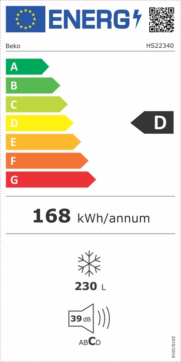Energie-Label Beko HS 22340 (Freistehend, 230 l)