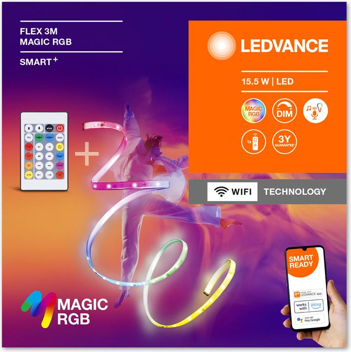 Produktbild Ledvance Smartes LED-Lichtband WiFi "MAGIC FLEX", 3m + Fernbedienung, RGB (Mehrfarbig, 300 cm, Indoor)