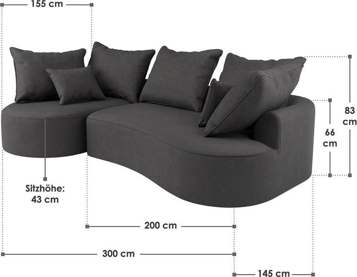 Produktbild Juskys Sofa Tirano mit Ottomane links - Samt Dunkelgrau (2-Sitzer)