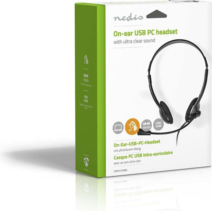 Actual product image Nedis PC Headset On-Ear - Black (Cable, USB-A, Google Meet, Microsoft teams, Zoom)