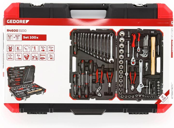 Actual product image Gedore Red 100-piece socket wrench set 1/4 + 1/2 inch 10-32mm