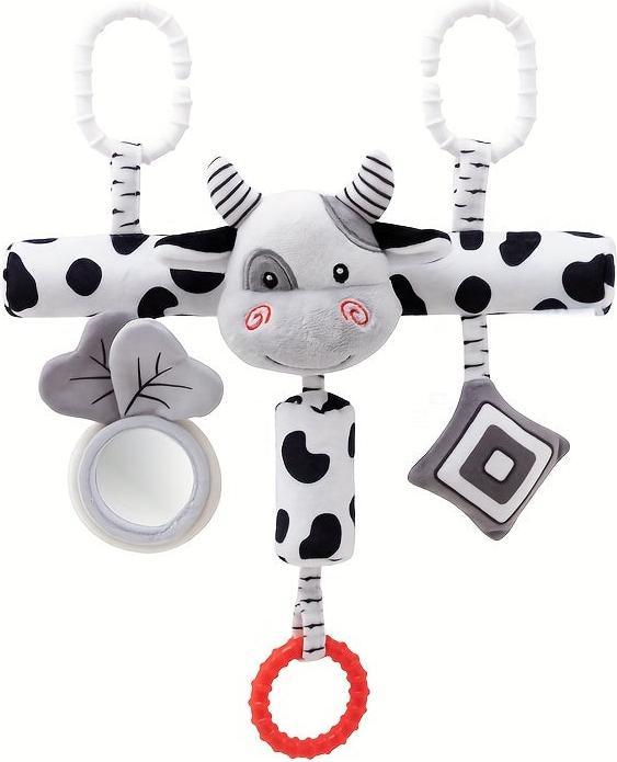 Actual product image Activity Board Pram Toy - Black & White Visual Crib Bar Pendant with Wind Chimes, Drum, Paper