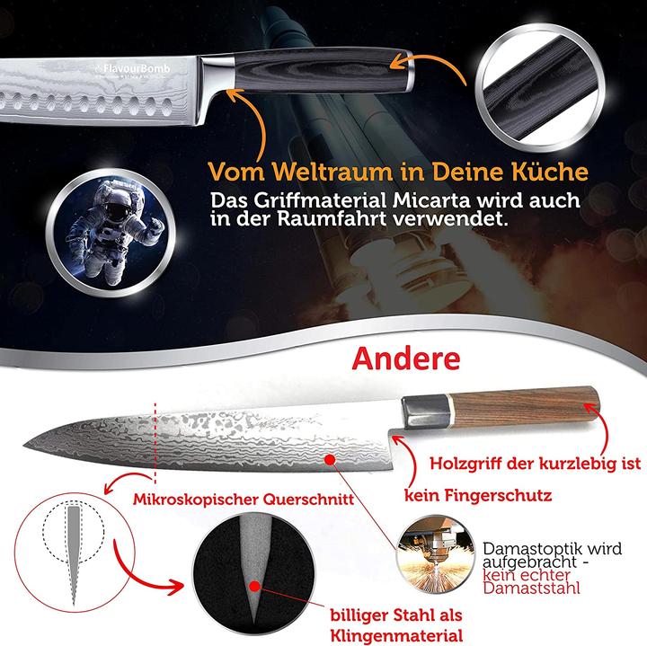 Produktbild FlavourBomb Santoku Messer aus echtem Damaszener Stahl (18 cm)