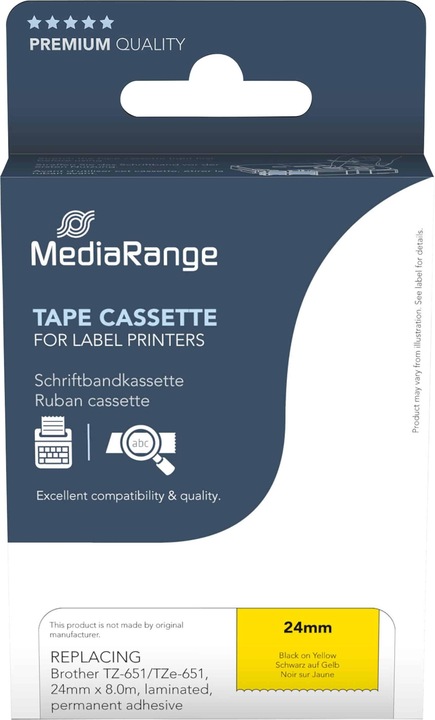 Image du produit MediaRange Cassette de ruban noir sur jaune 8m x 24mm (2.40 cm, Jaune)