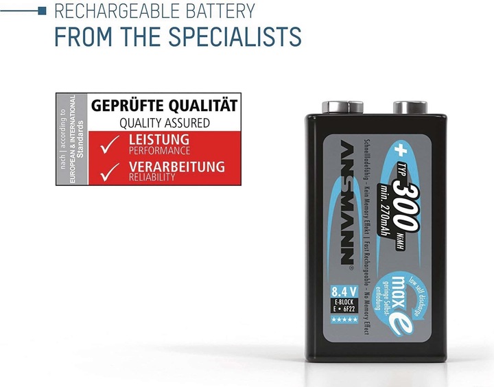 Actual product image Ansmann E-block (1 pcs., 9V Block, 270 mAh)