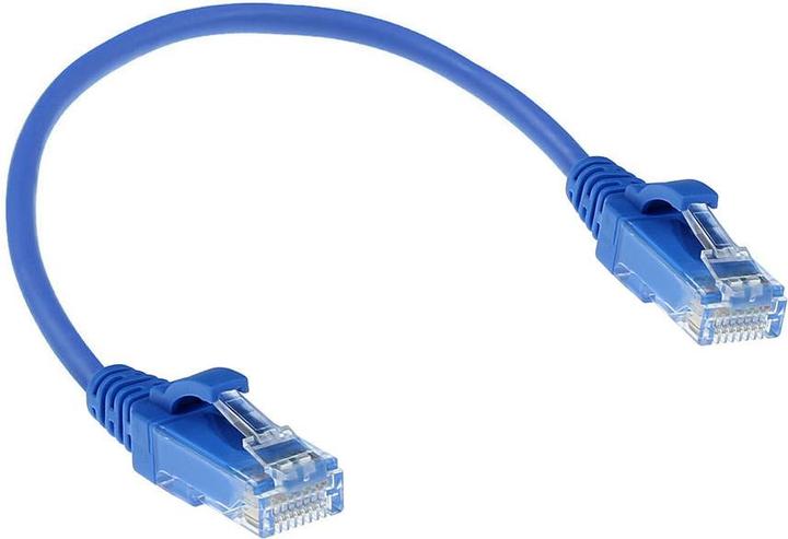 Actual product image ACT Blue 0.15 meter LSZH U/UTP CAT6 datacenter slimline patch cable snagless with RJ45 connectors (U/UTP, CAT6, 0.15 m)