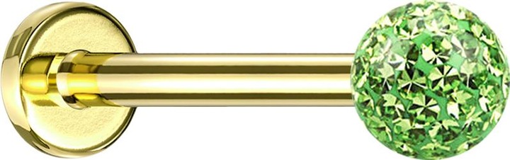 Immagine prodotto Star Piercing Micro labret placcato oro con strato protettivo epossidico verde chiaro a sfera di cristallo (senza ottone, Titanio G23)