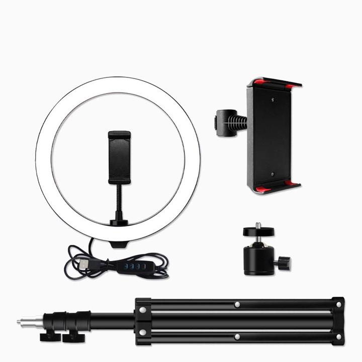 Produktbild Deltalabs XXL Dual Tripod Dreibein Stativ Halterung mit 10" LED Ringleuchte + Fernbedienung (Ringleuchte)