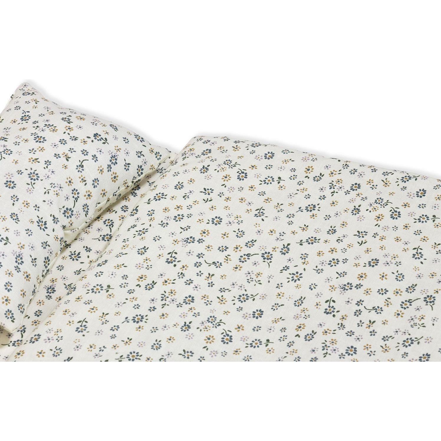 Pinolino Puppenbettzeug für Puppenwagen und Puppenbetten Blümchen, blau, 3-tlg. (276060-1)