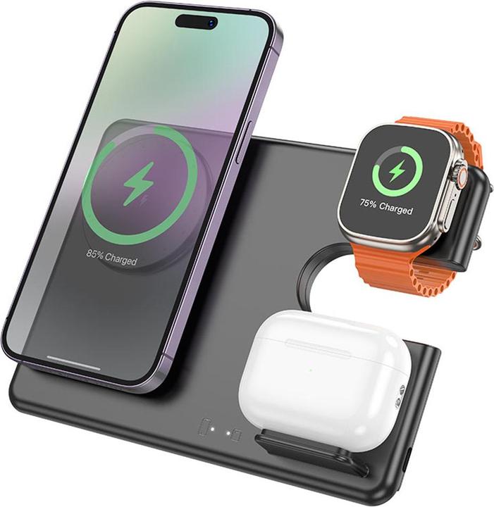 Produktbild Hoco - Charging Station Geek (CQ1) - for Phone, Headset and Apple Watch, Type-C Input, 15W - Black (15 W)