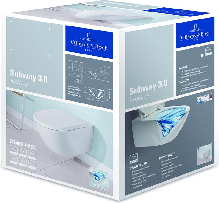 Produktbild Villeroy & Boch V&B Combipack SUBWAY 3.0 m WWC tief TwistFlush und WC-Sitz weiss