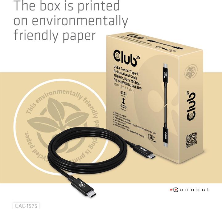 Actual product image Club 3D USB C – USB C (2 m, USB 4, 240 W)