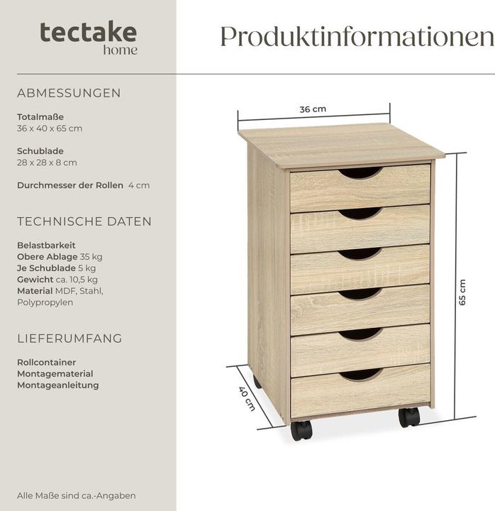 Produktbild tectake Rollcontainer (36 x 40 x 65 cm)