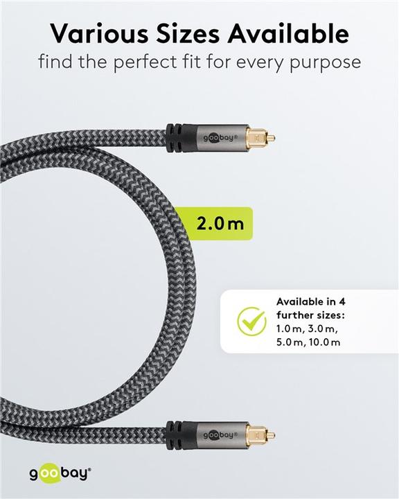 Produktbild Goobay TOSLINK-Kabel, 2 m, Sharkskin Grey (2 m, TOSLINK)