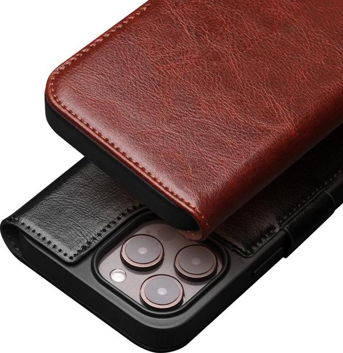 Actual product image QiAlino Cover Flip with Magnetic Closure Dark Brown (Apple iPhone 15 Pro)