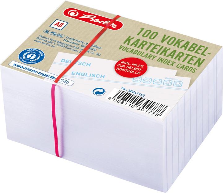 Herlitz Karteikarte Vokabeln liniert Blauer Engel 100er (A8, 200 g/m², 100 x)