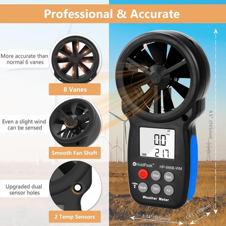 Produktbild Holdpeak Digitales Anemometer für Windgeschwindigkeit & Temperatur