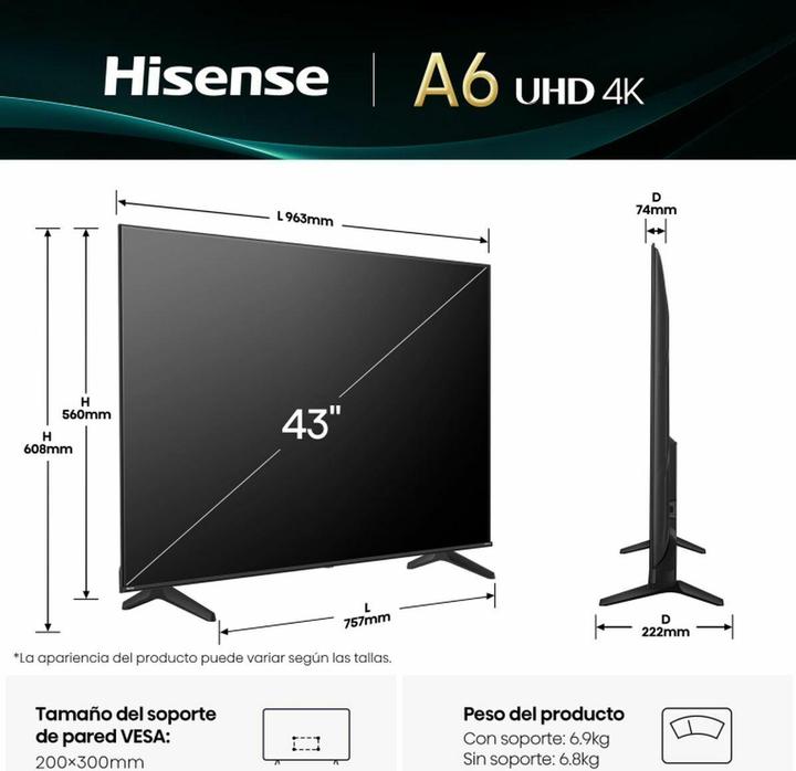 Produktbild Hisense TV 43A6Q (43", LED, 4K, 2022)