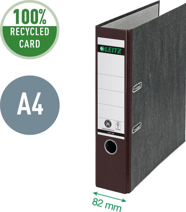 Produktbild Leitz Wolkenmarmor-Ordner, 180 Grad, DIN A4, 80 mm, braun farbiger Rücken, Einband aus Pappe, aussen (A4, 80 mm, 1 Stk.)