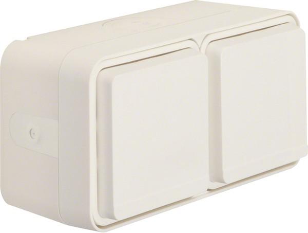 Produktbild Berker Doppelsteckdose SCHUKO 47753522 m.Klappdeckel AP W.1 polarweiss