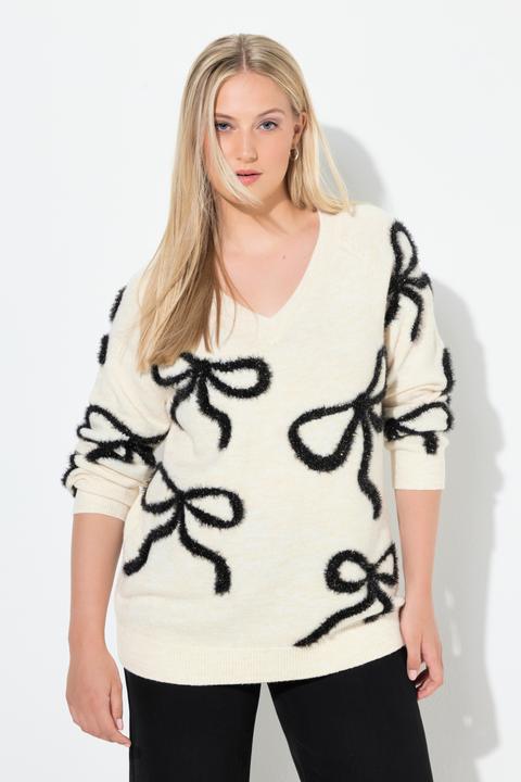 Produktbild Ulla Popken Pullover, Glitzer-Schleifen, V-Ausschnitt, Langarm (58)