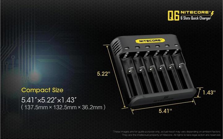 Productafbeelding Nitecore Q6 6-Schacht-Ladegerät (1 Pcs., 14500, 16340, 18650, 26650, Batterij)