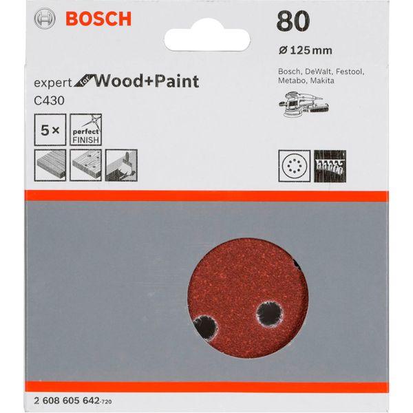 Produktbild Bosch Professional Zubehör Schleifblatt C430, 125 mm, 80, 8 Löcher, Klett, 5er-Pack (80)