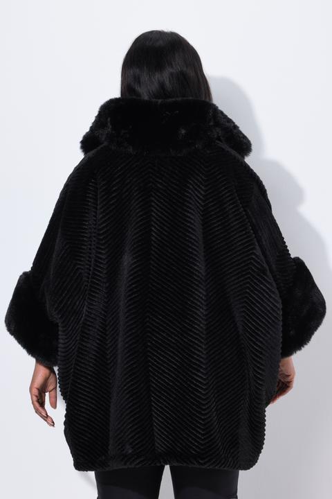 Produktbild Ulla Popken Webpelz-Poncho, Oversized, Stehkragen, Zierknöpfe (42, 44, 46, 48)