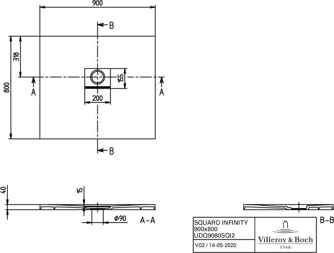 Produktbild Villeroy & Boch V&B Duschwanne SQUARO INFINITY R-eck900x800x40mm anthrazit
