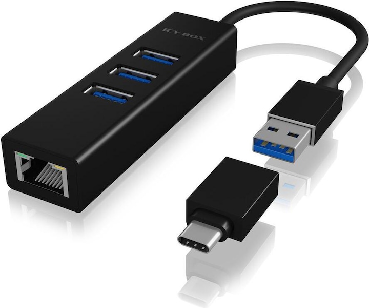 Immagine prodotto Icy Box Hub IcyBox 4 porte IB-HUB1419-LAN Hub e adattatore LAN USB 3.0 (USB-C, 4 Porti)