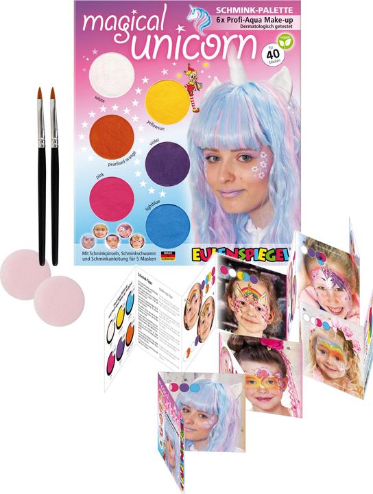Productafbeelding 207000 - Make-up palet Magical Unicorn, instructies voor 5 eenhoornmaskers, kindermake-up