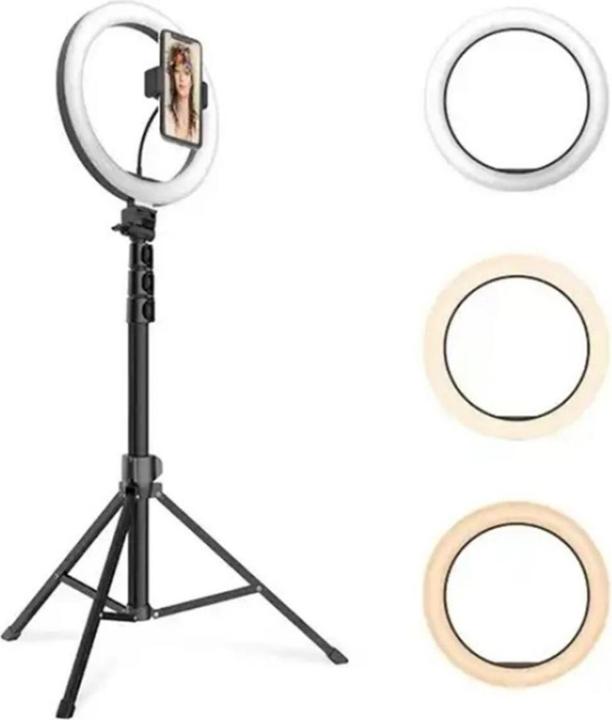 Produktbild König Design 26 cm Ringlicht mit Profi Stativ LED USB Fernbedienung 3 Farb Modus Vlogging (Ringleuchte)