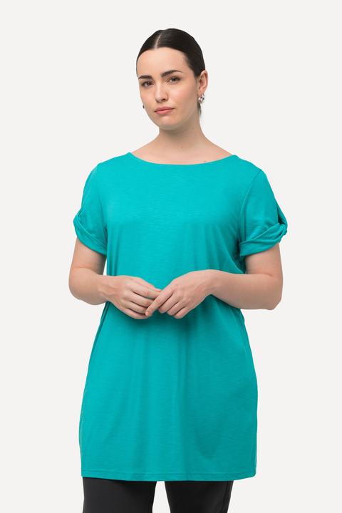 Image du produit Ulla Popken T-shirt à manches courtes et col rond, drapé et découpe (50, 52)