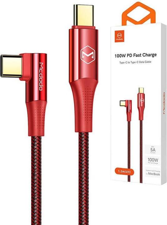 Produktbild Mcdodo Cable USB-C to USB-C CA-8321 100W 90 Degree 1.2m (red) (1.20 m, USB 2.0, 100 W)