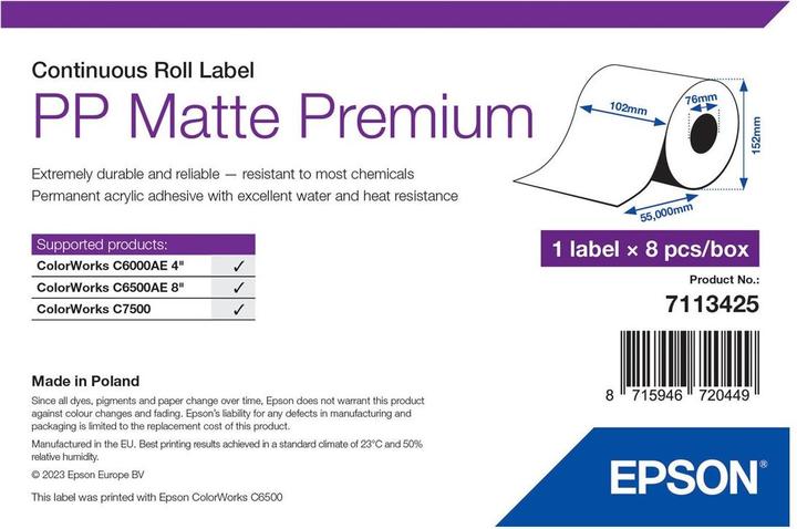 Epson Etichetta Opaca In Pp Prem Continua (10.20 cm)