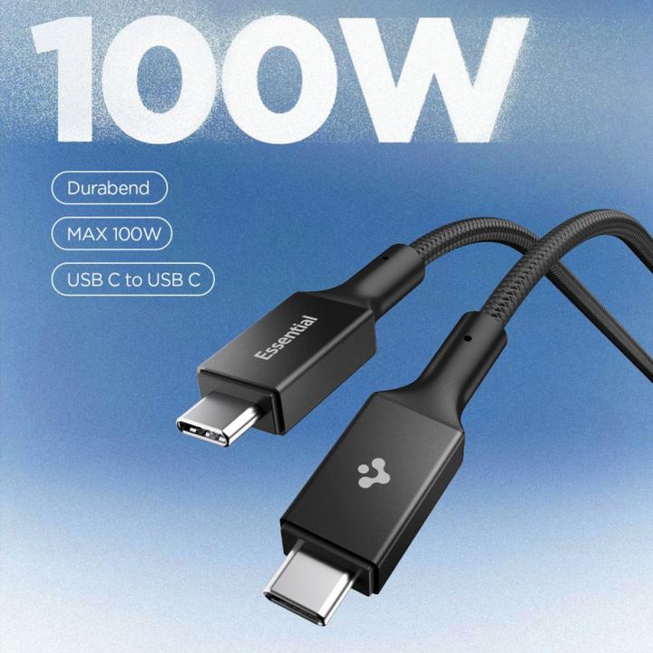 Actual product image Spigen Essential USB C to USB C 100W Cable black EB10010CC (1 m, USB 3.2 Gen 1, 100 W)