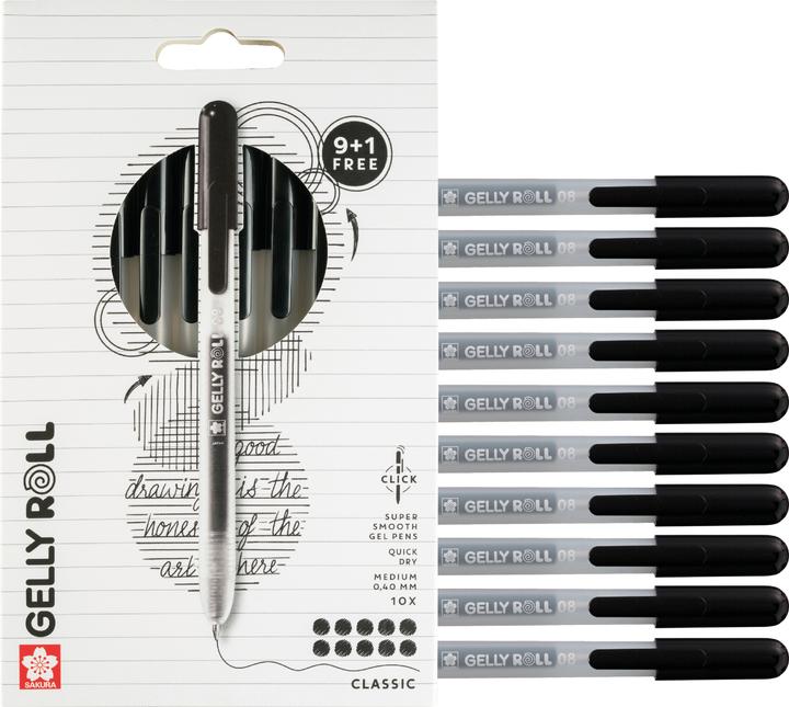 Produktbild Sakura 9 + 1 GRATIS: Gelly Roll Retractable Classic Gelschreiber transparent 0,4 mm, Schreibfarbe: s (10x)