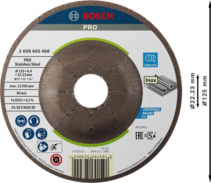 Produktbild Bosch Professional Zubehör PRO Stainless Steel Schruppscheibe, 125 x 6 x 22,23 mm