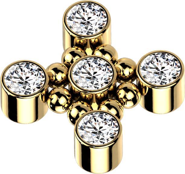 Image du produit Star Piercing Dermal Anchor plaqué or Carré huit boules cinq cristaux argent (Titane, sans laiton)