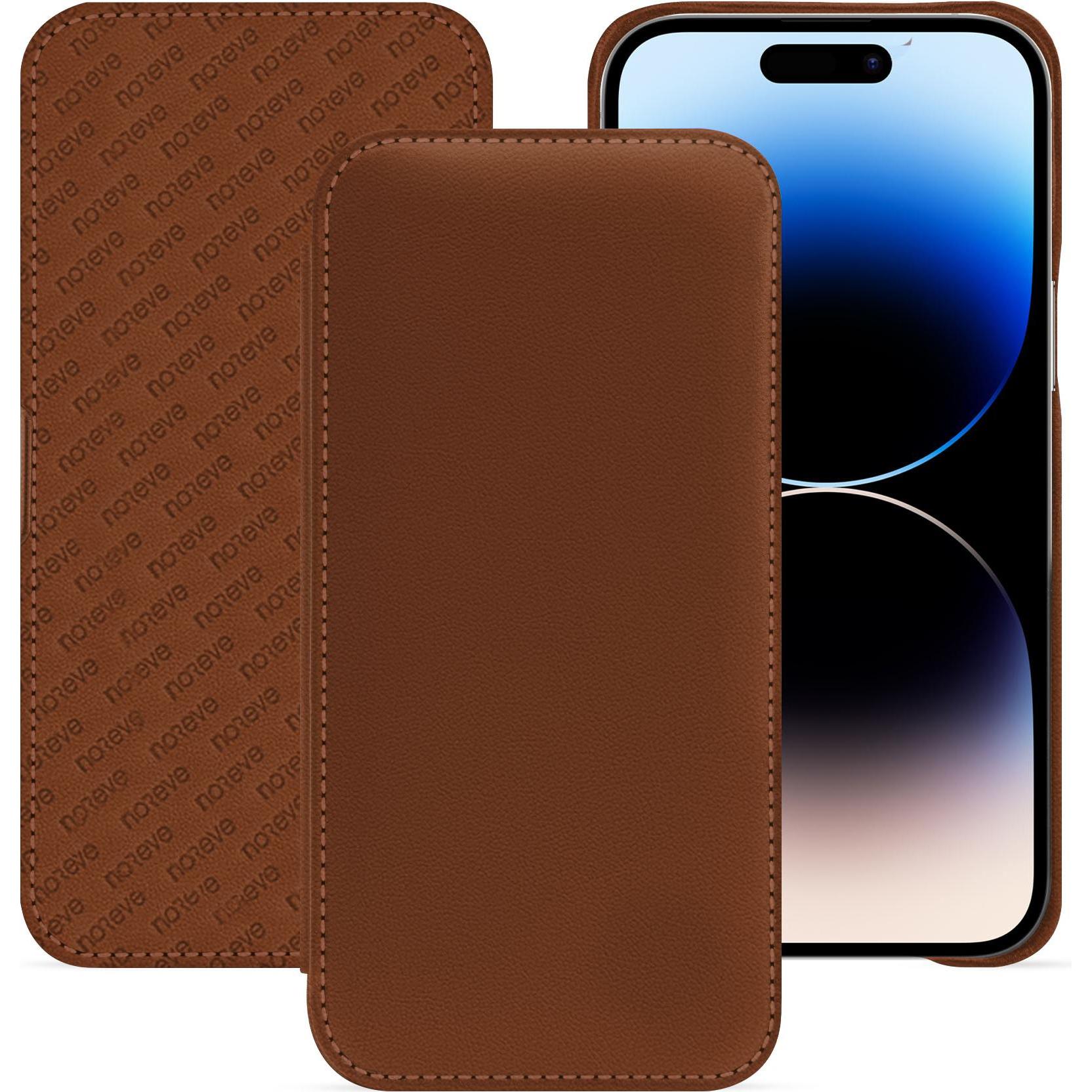 Noreve Lederschutzhülle horizontal (Apple iPhone 15 Pro Max), Smartphone Hülle, Braun