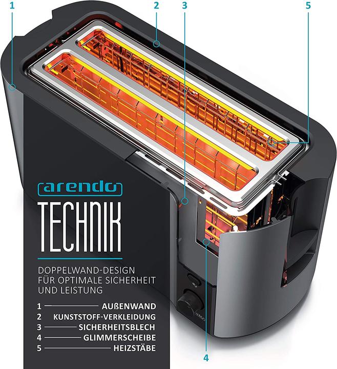 Produktbild Arendo Toaster, 1500W Cool Grey